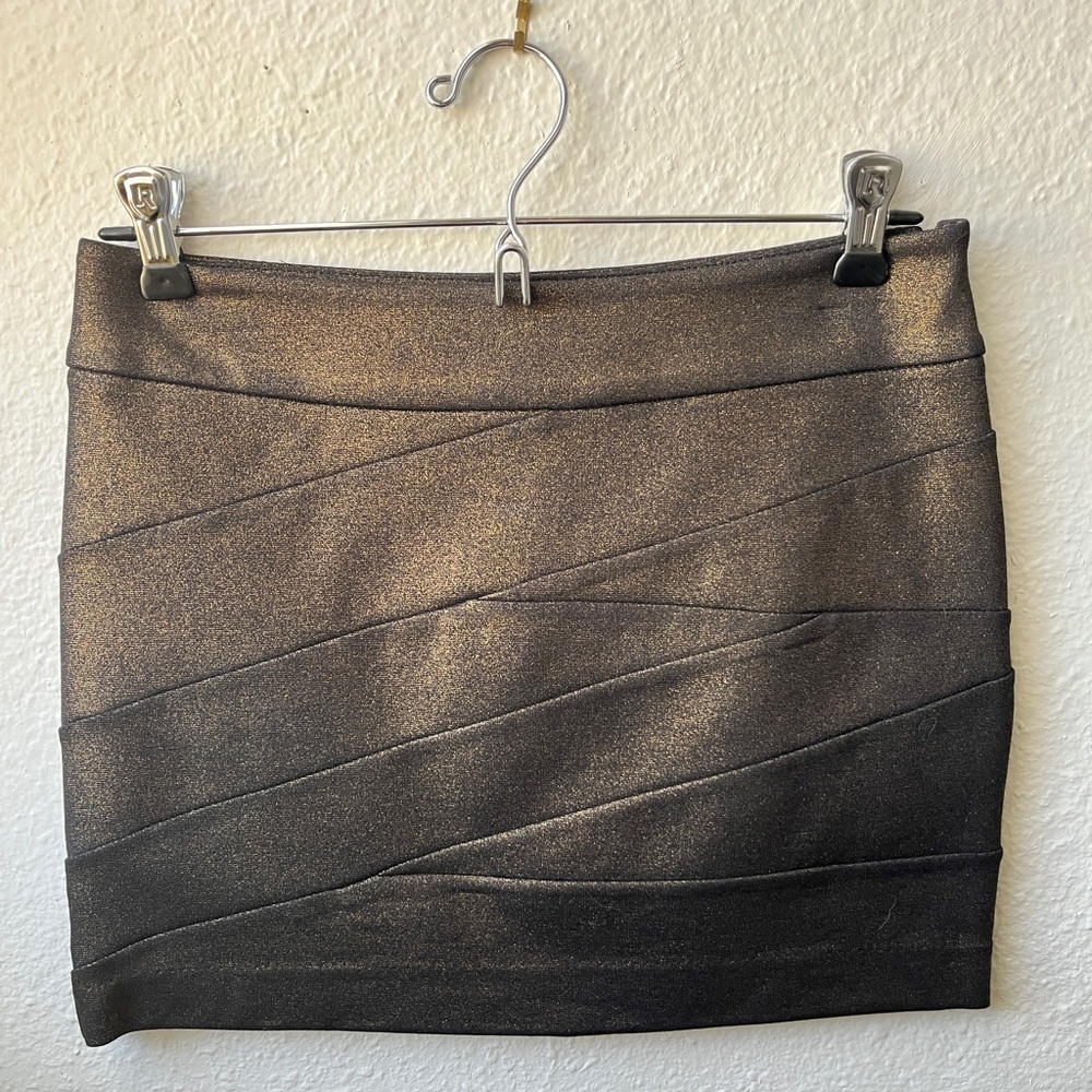 Express Bandage Mini Skirt Metallic Gold Size 00 - Picture 4 of 11